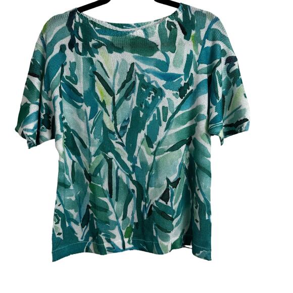 Luisa Ricci Tops - Luisa Ricci Short Sleeve Loose Knit Top Size Small Tropical Print Green Italy